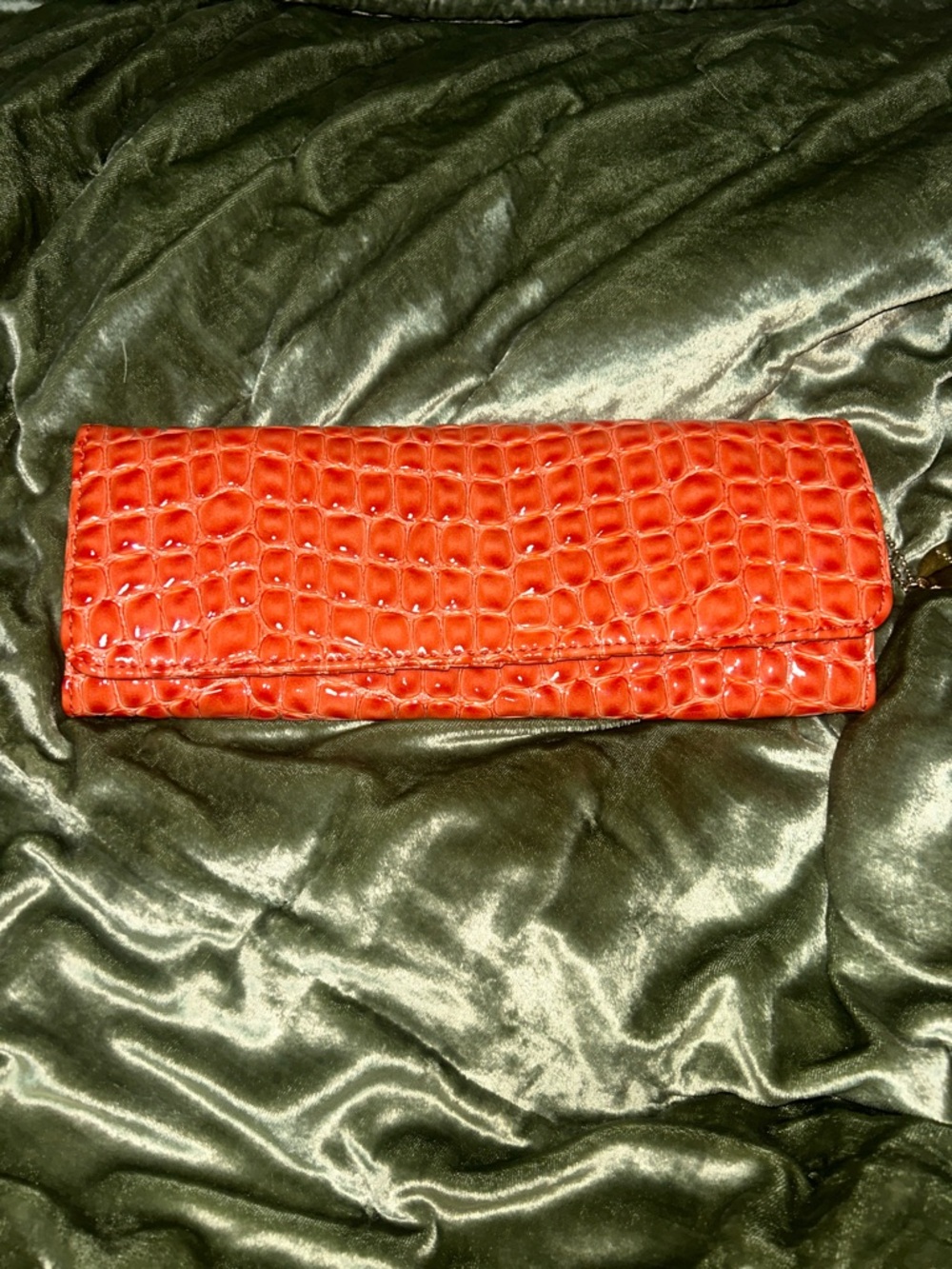 Vintage Croc-Embossed Orange Patent Clutch